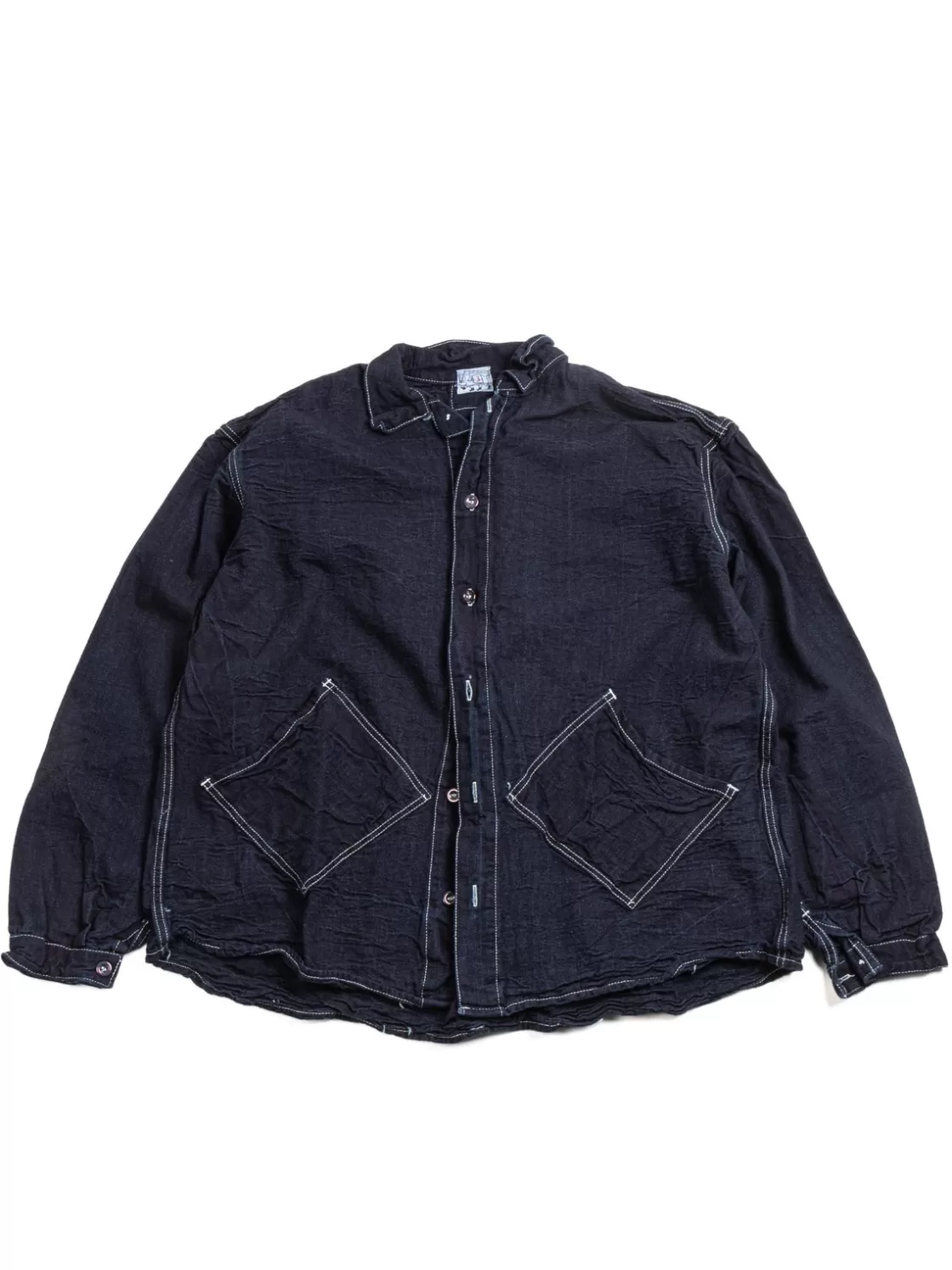 Tender Co ARGYLE HAND POCKET SHIRT DOUBLE INDIGO COTTON TOTE CLOTH RINSED Clearance