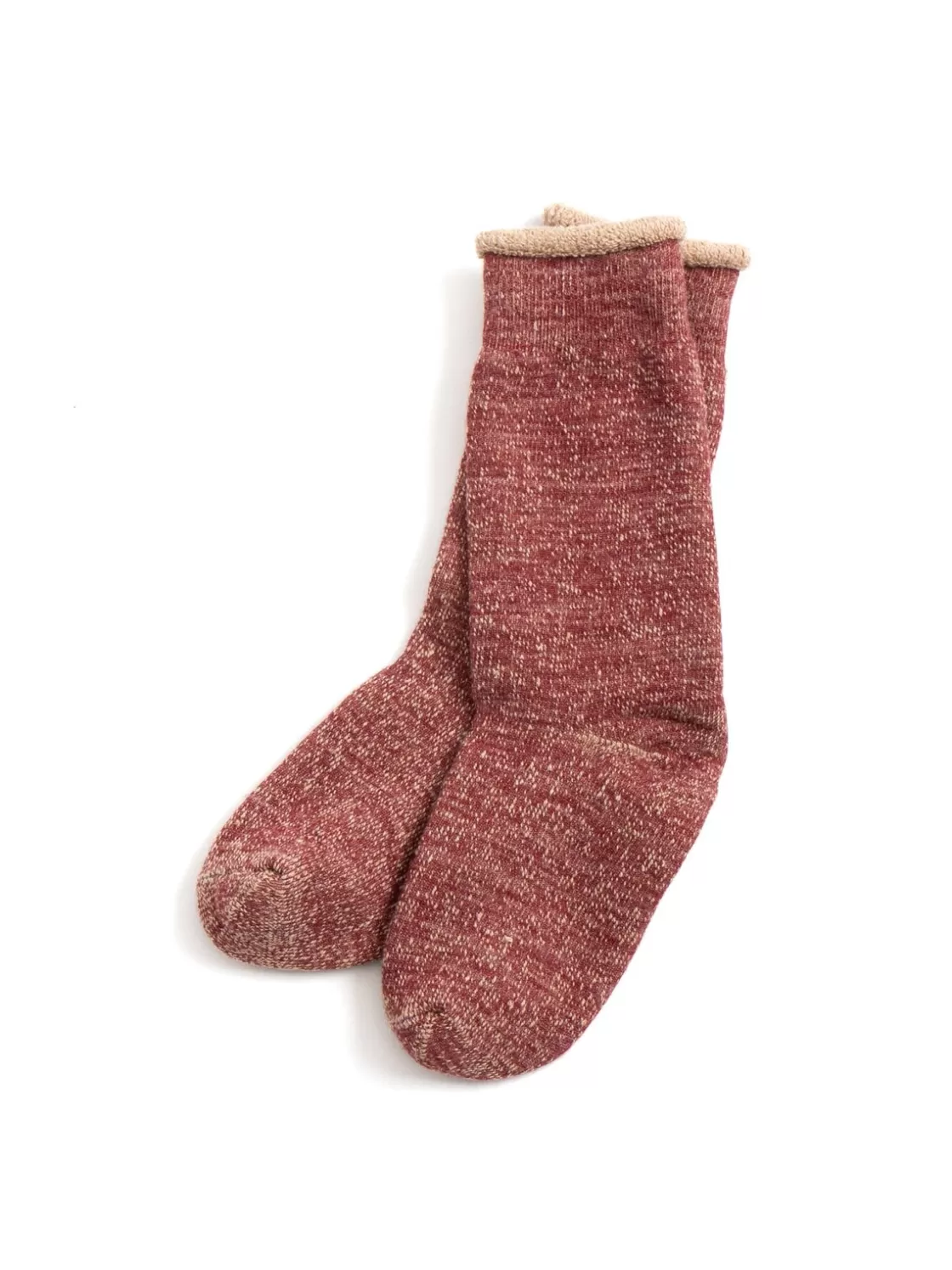 RoToTo DOUBLE FACE CREW SOCKS MERINO WOOL & ORGANIC COTTON D.RED / BROWN Shop
