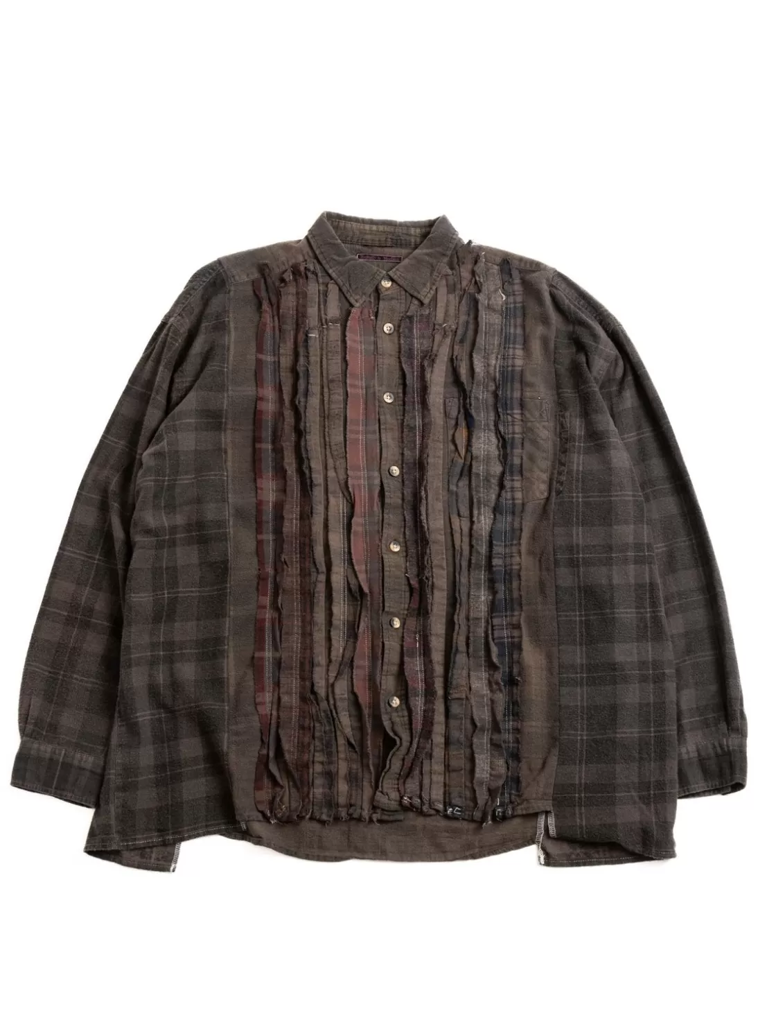Needles REBUILD BY FLANNEL SHIRT RIBBON WIDE OVER DYE BROWN (B) Sale