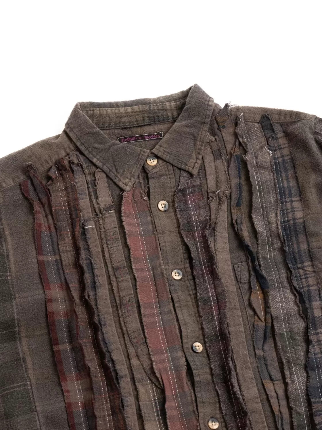 Needles REBUILD BY FLANNEL SHIRT RIBBON WIDE OVER DYE BROWN (B) Sale