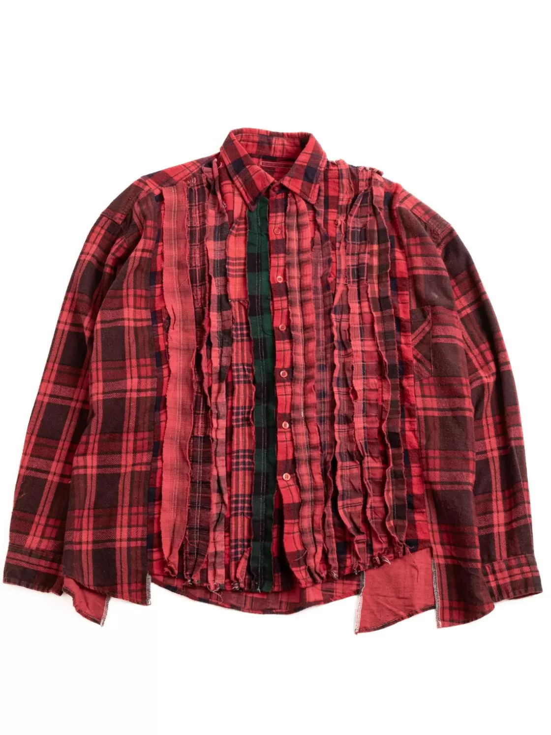 Needles REBUILD BY FLANNEL SHIRT RIBBON WIDE OVER DYE RED (C) Clearance