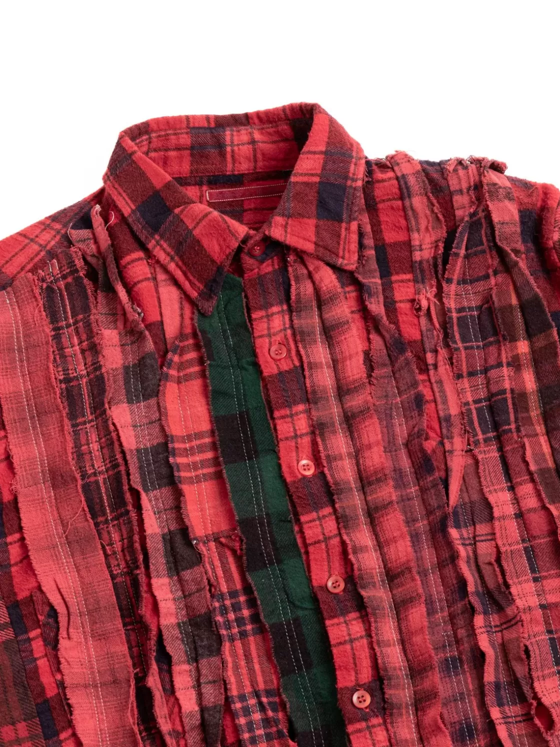 Needles REBUILD BY FLANNEL SHIRT RIBBON WIDE OVER DYE RED (C) Clearance